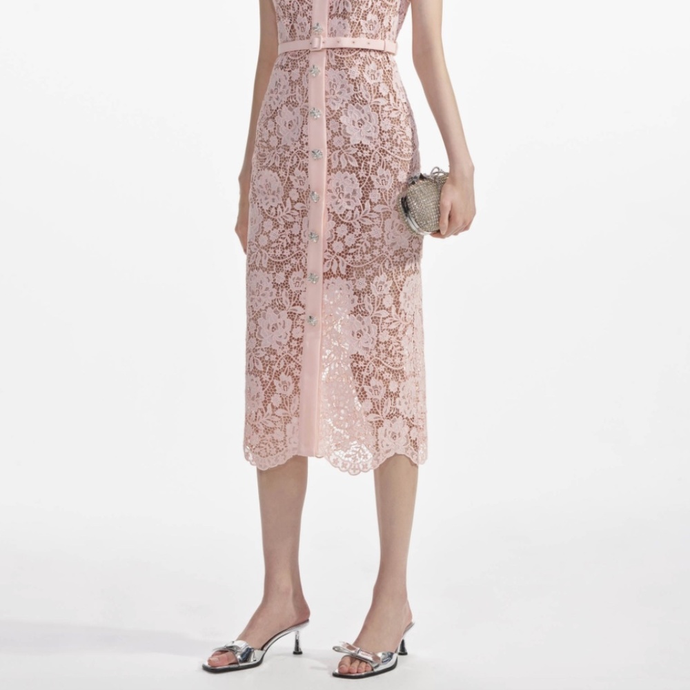 self-portrait Pink Lace Diamante Bow Midi Dress Size: US8 - MSRP $615 - NWT - Picture 6 of 8